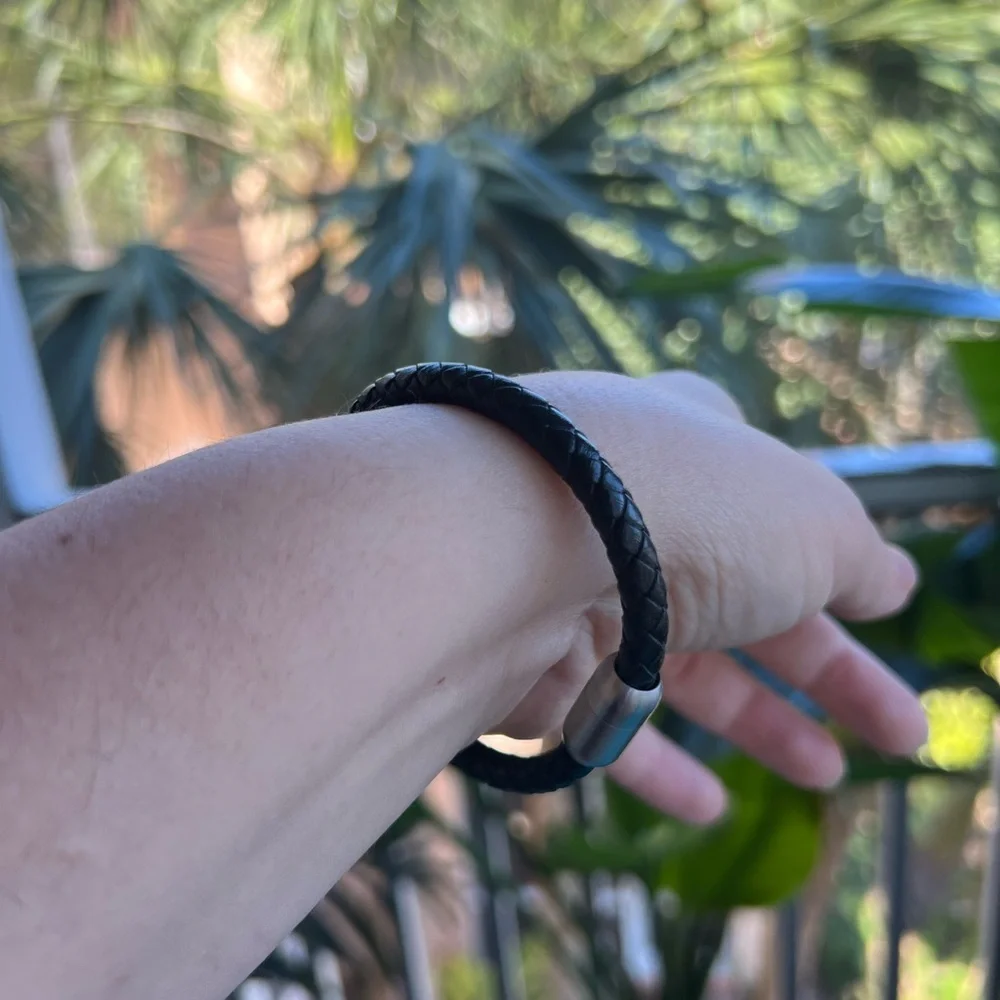 Black Braided Leather Bracelet with Black CZ Pavé Accent